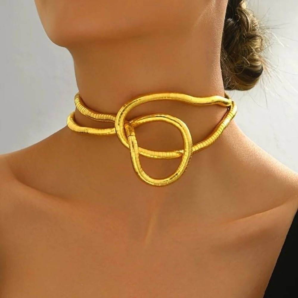 Gold Tone Twisted Snake Chain Infinity Knot‎ Bracelet Flexible Textured Bangle